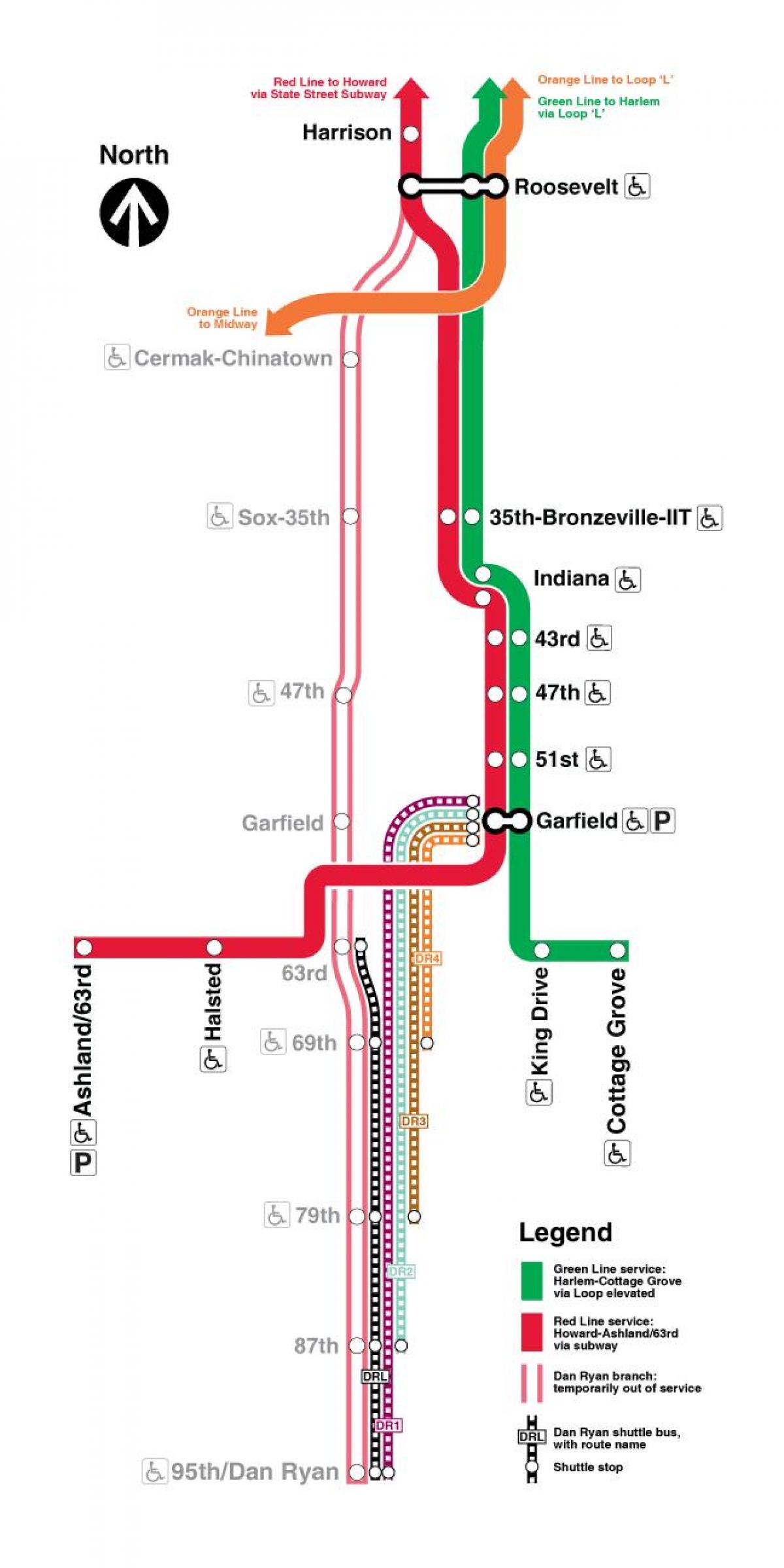 แผนที่ของแดงบนเส้นชิคาโก้