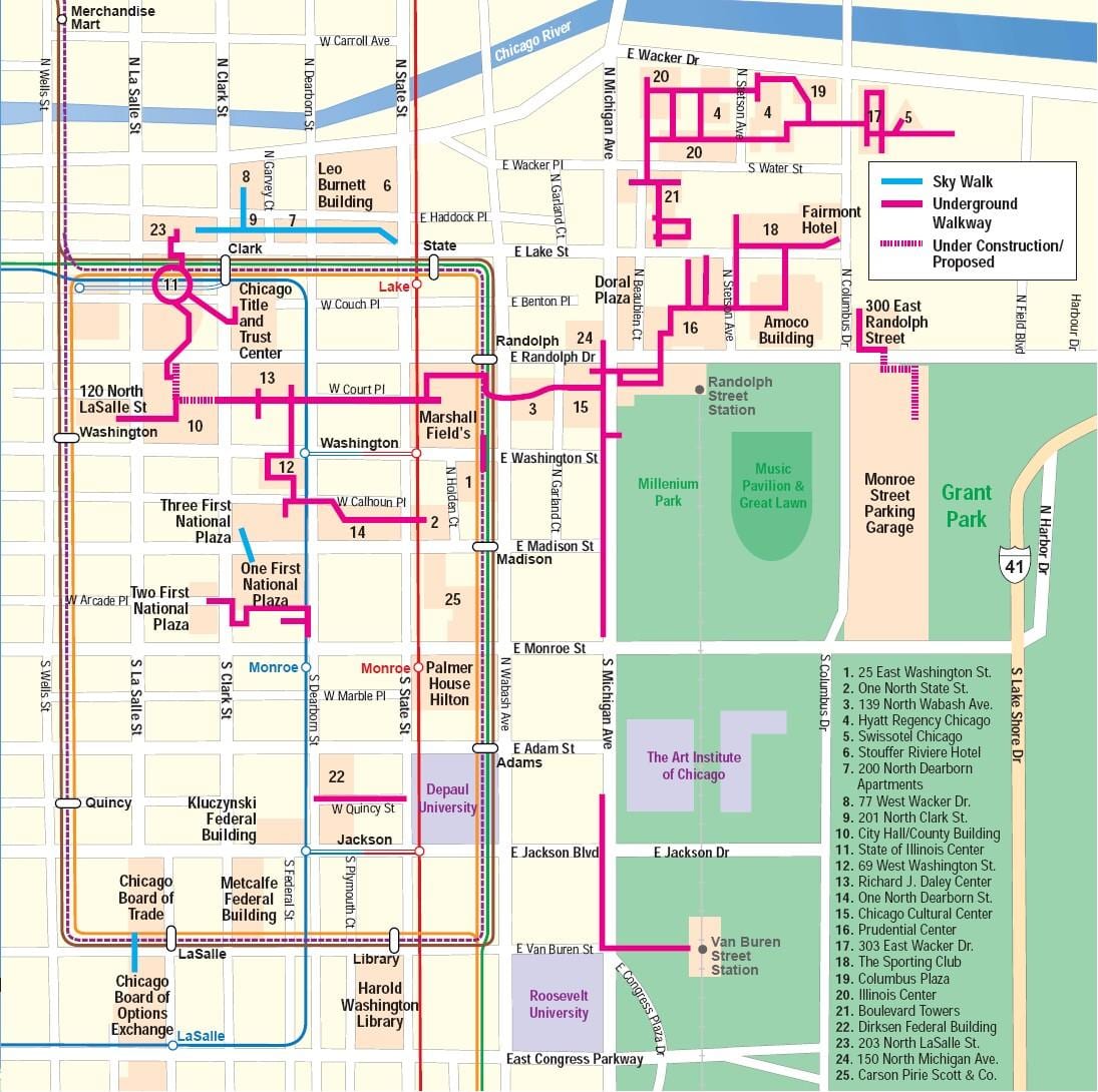 แผนที่ของชิคาโก้ pedway