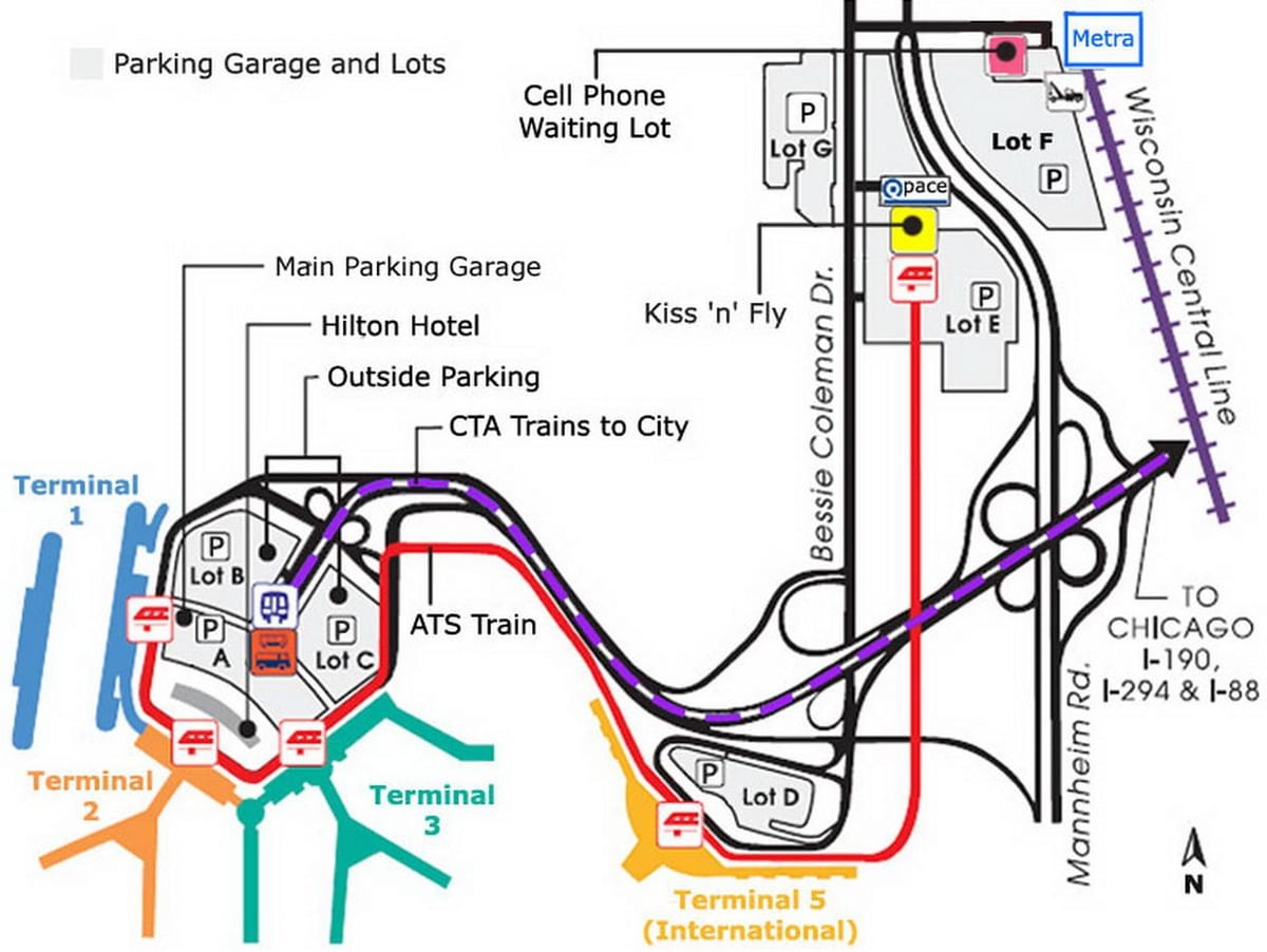 ชิคาโกโอ Hare ลานจอดรถบนแผนที่