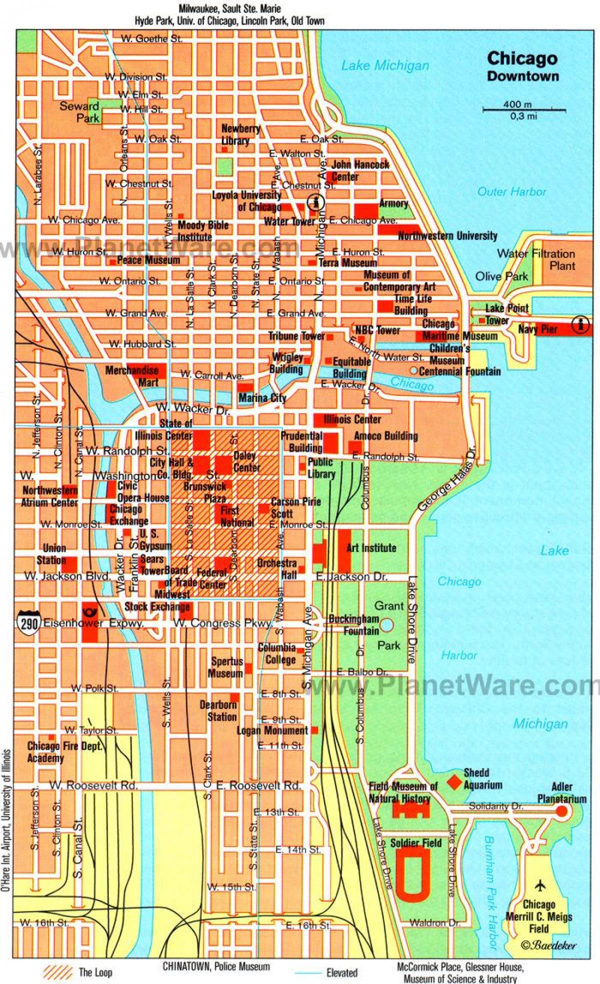 แผนที่ของชิคาโก้ attractions