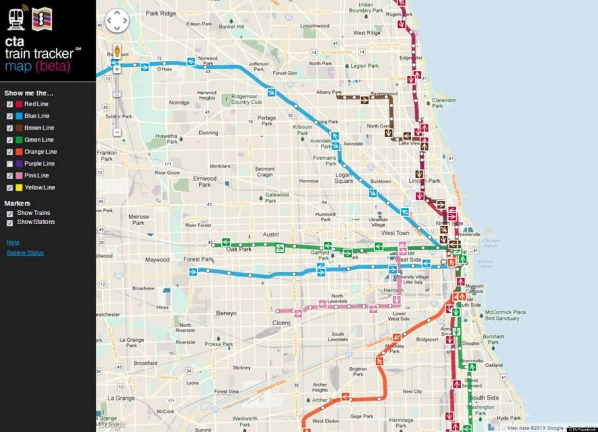 ชิคาโก cta รถไฟบนแผนที่