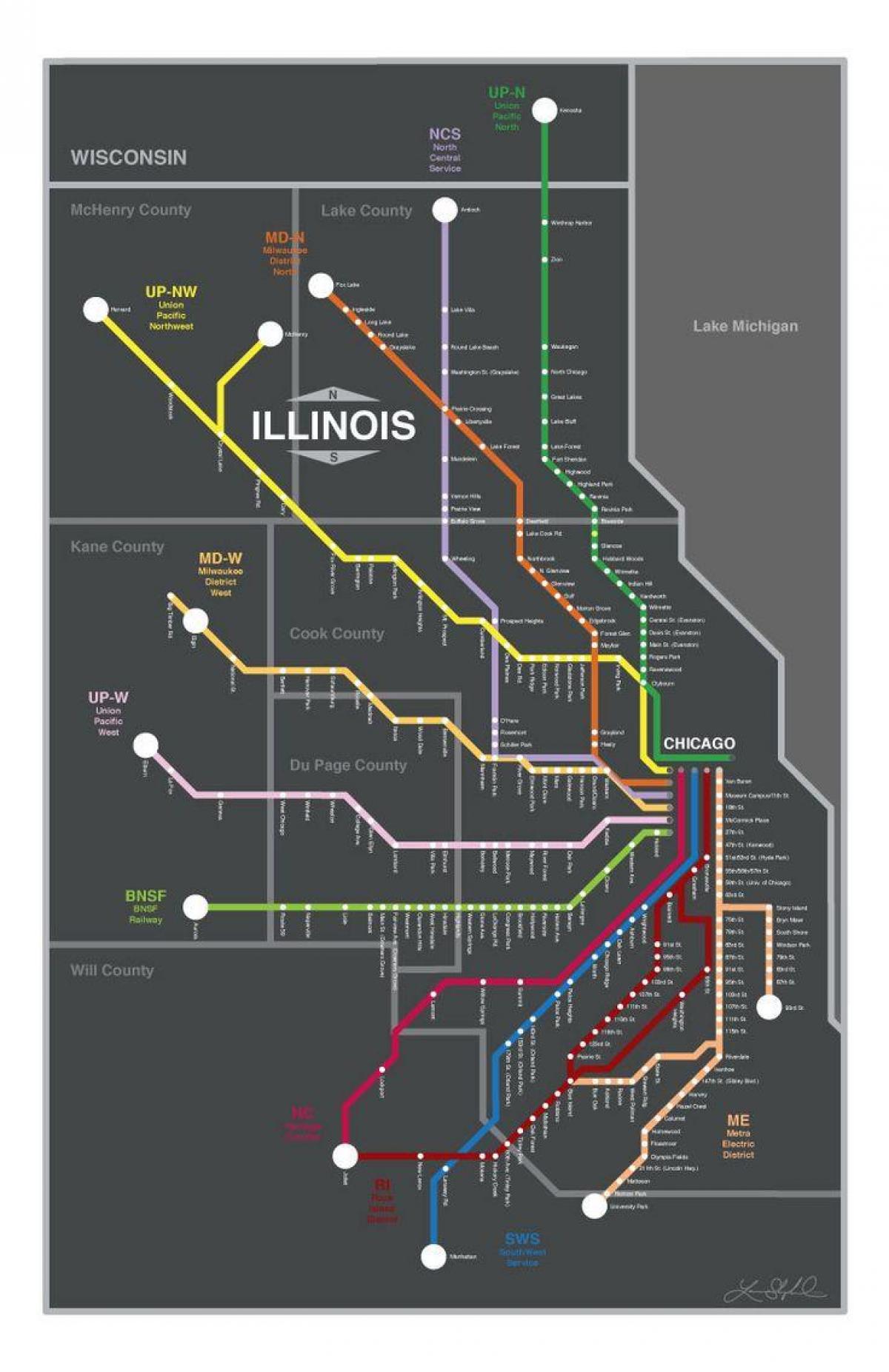 metra รถไฟบนแผนที่ชิคาโก