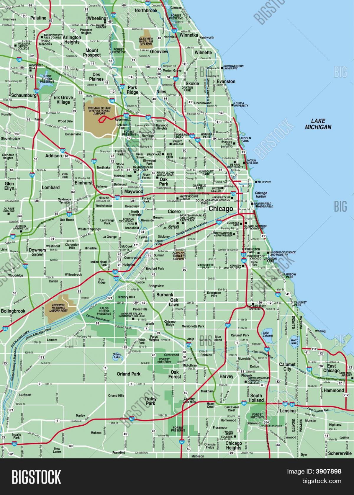แผนที่ชิคาโกพื้นที่