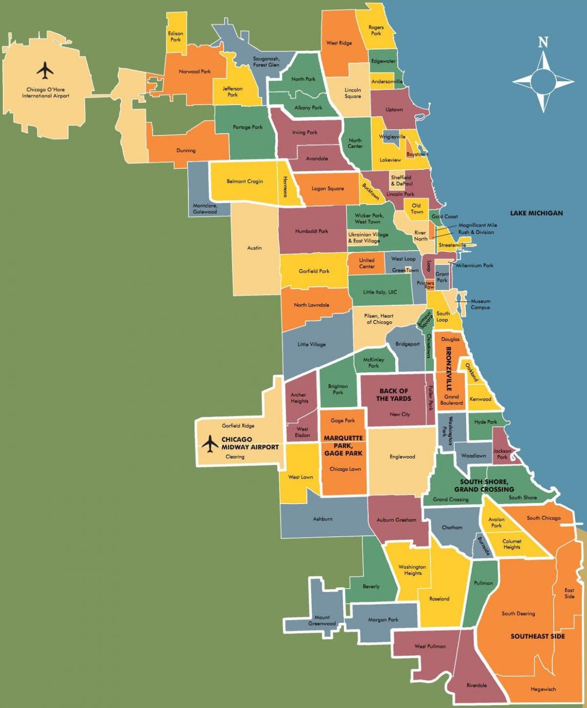 แผนที่ของ neighborhoods อยู่ในชิคาโก้