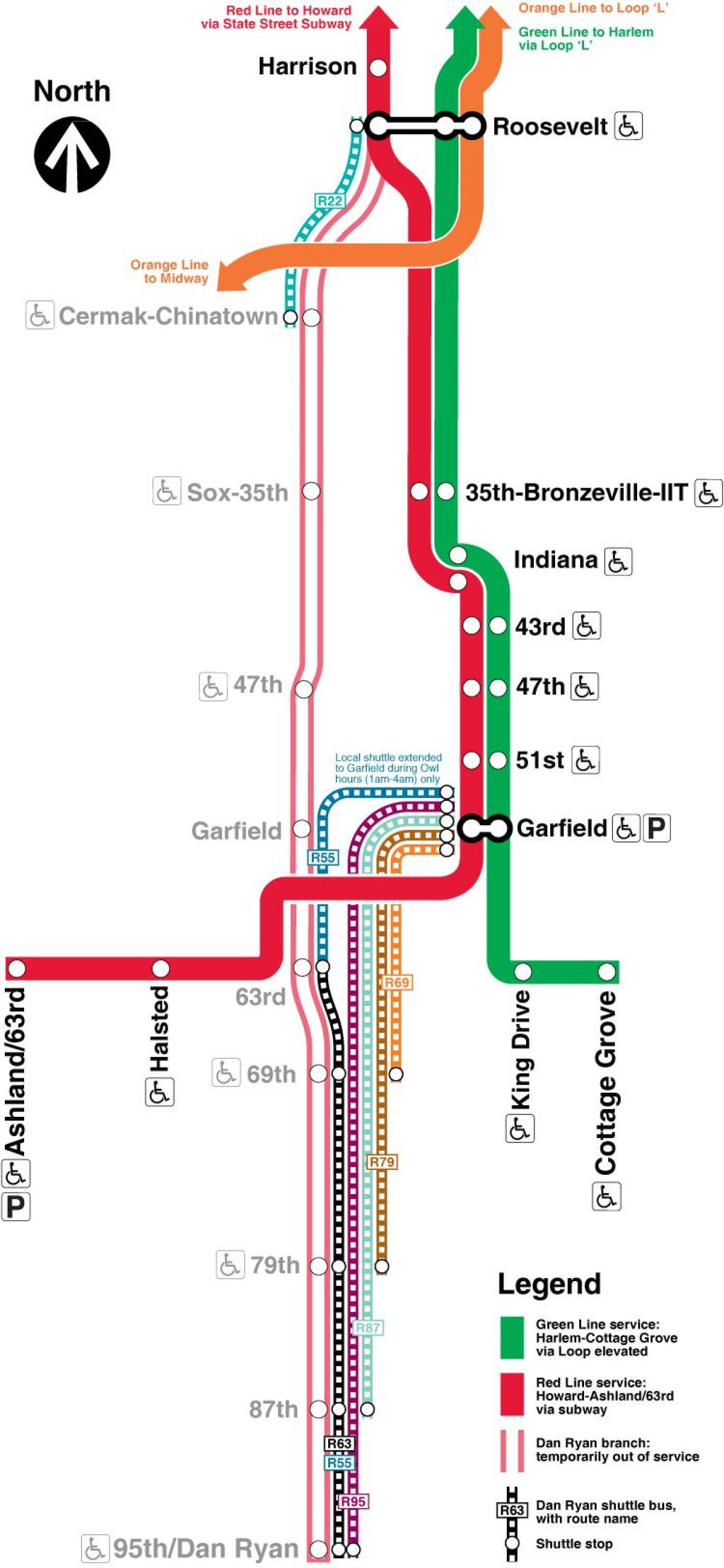 ชิคาโก cta บนเส้นสีแดงบนแผนที่