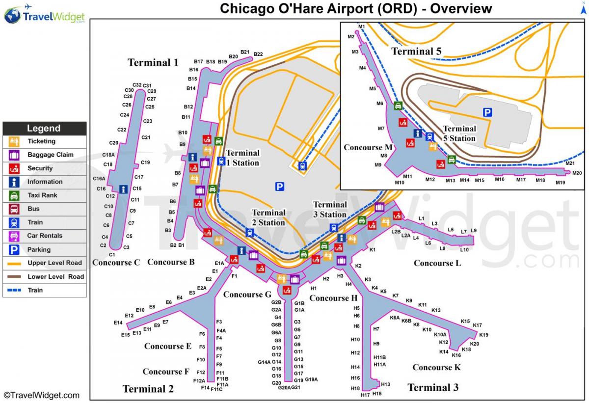 แผนที่ของชิคาโก้โอ Hare สนามบิน