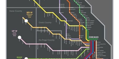 Metra รถไฟบนแผนที่ชิคาโก
