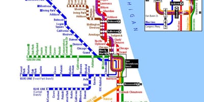 รถไฟใต้ดินอยู่ในชิคาโก้บนแผนที่
