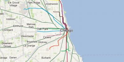 ชิคาโกเป็นสีฟ้าบนเส้นรถไฟบนแผนที่